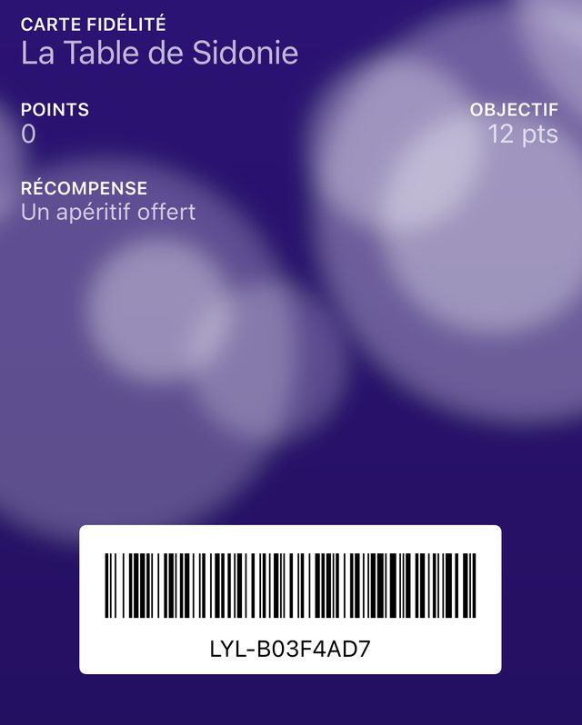 Carte de fidélité La Table de Sidonie